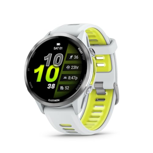 Garmin® Forerunner® 970, Premium GPS Running und Triathlon Smartwatch, AMOLED-Display, integrierte LED-Taschenlampe, Titan mit Whitestone-Gehäuse und Whitestone/Translucent Amp Yellow Band von Garmin