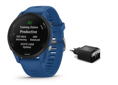 Garmin Forerunner 255-010-02641-11 - 46 mm Gehäuse - Multi-GPS Laufuhr/Smartwatch -dunkelblau/schwarz - inkl. Netzadapter von Garmin