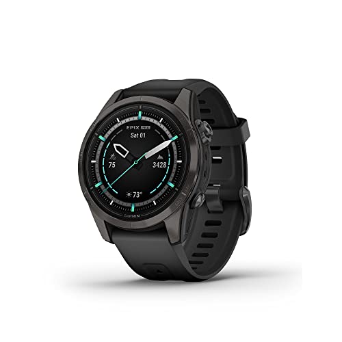 Garmin epix Pro (Gen 2) Sapphire Edition, 42 mm, Hochleistungs-Smartwatch, fortschrittliche Trainingstechnologie, integrierte Taschenlampe, Carbon Grey DLC Titan mit schwarzem Band von Garmin