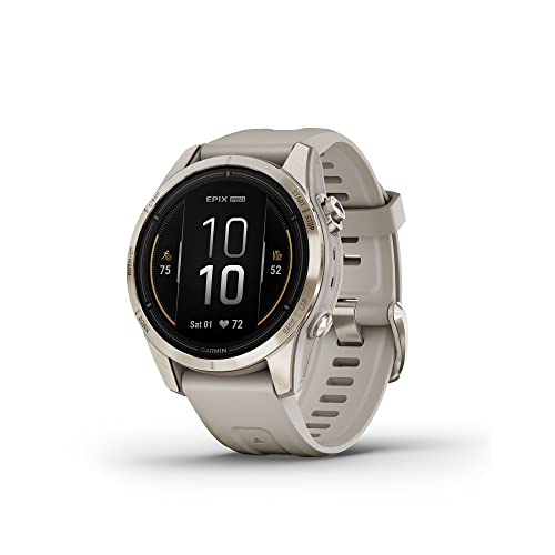 Garmin epix Pro (Gen 2) Sapphire Edition, 42 mm, Hochleistungs-Smartwatch, fortschrittliche Trainingstechnologie, integrierte Taschenlampe, helles Sand von Garmin