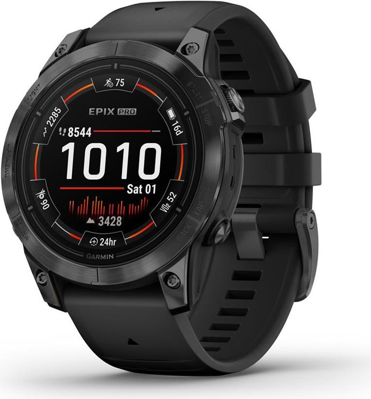 Garmin epix Pro - Standard Edition - 47 mm - slate gray fiber-reinforced polymer - intelligente Uhr mit Band - Silikon - schwarz - Handgelenkgröße: 125-208 mm - Anzeige 3.3 cm (1.3) - 32 GB - Bluetooth, Wi-Fi, ANT+ - 78 g von Garmin