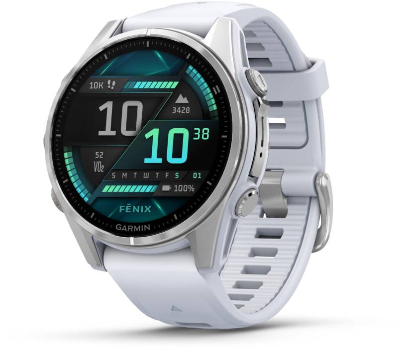 fenix 8 (43mm) Smartwatch mit QuickFit-Silikon-Armband (20mm) steinweiß/silber von Garmin