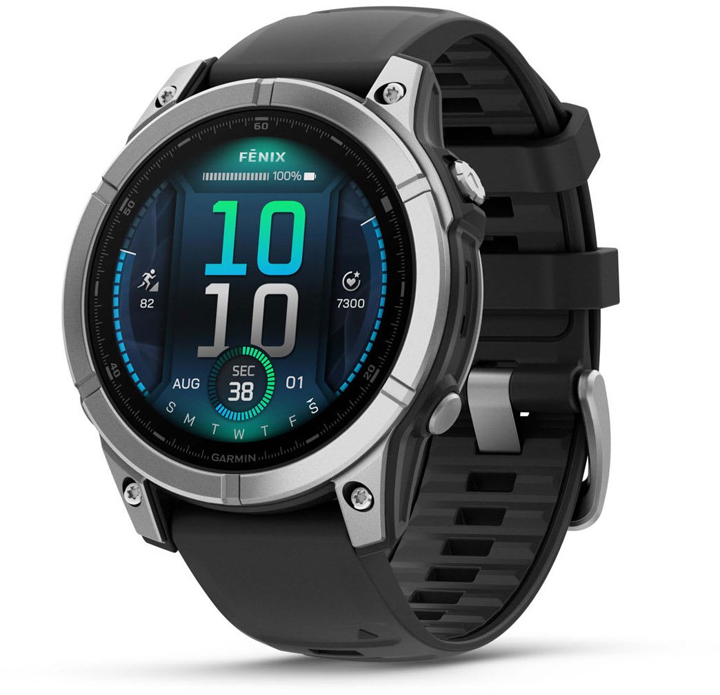 fenix E (47mm) Smartwatch mit QuickFit-Silikon-Armband (22mm) schwarz/silber von Garmin