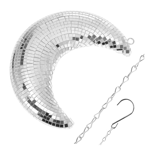 Garneck Silberner Mondanhänger Mond Disco Party Disco Mond Hängender Mond Dekoration Wanddekoration Discokugeln Mond Wandanhänger Discokugel Wandornament Gewöhnliches Glas von Garneck