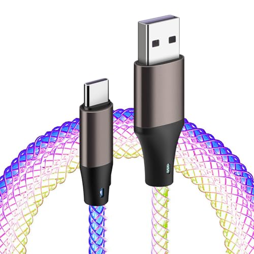 USB C Ladekabel RGB LED 6A USB auf USB C Kabel Schnellladung Regenbogen Handy Ladekabel für iPhone 15 (Standardladung), Samsung S22/S21, Huawei, Pixel, iPad, Switch und mehr von Garnirise