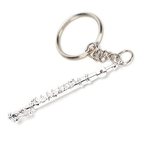 4.3 '' Flöte Schlüsselbund, Silber Musik Flöte Musikinstrument Ornament Replik Schlüsselanhänger von Garosa