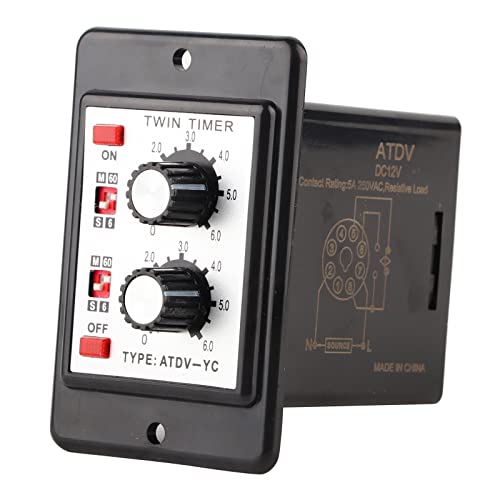 Garosa On Off Twin Timer Relay, 6S 60M Knob Control Time Relay Switch, Stabile Leistung für Ferngesteuerte, Elektrische Timer (DC12V), Schwarz von Garosa