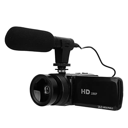 1080P-HD-Camcorder, 16-MP-Videokamera, Vlogging-Kamera mit 2,4-Zoll-TFT-Bildschirm mit 180-Grad-Drehung, 0,45-fachem Weitwinkelobjektiv und Mikrofon Zur Rauschunterdrückung (EU-Stecker) von Garsent