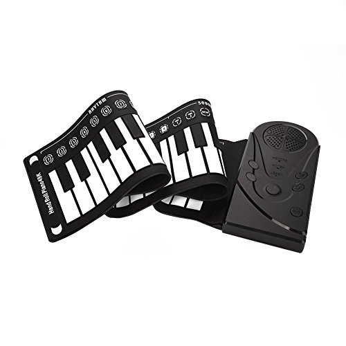 49 Tasten Hand Roll Up Piano mit Lautsprecher, Faltbare Elektronische Musik E Tastatur mit 16 Töne umschaltbar und 6 Demo-Songs, Anfänger Flexible Soft Electronic Digital Midi Roll up Keyboard Piano von Garsent