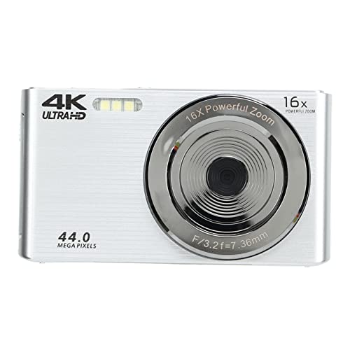 4K-Digitalkamera, 16-facher Digitalzoom, 44-Megapixel-Vlog-Kamera, 2,8-Zoll-Bildschirm, Integriertes Fülllicht, Unterstützung für USB-Datenübertragung, Anti-Shake (Silber) von Garsent