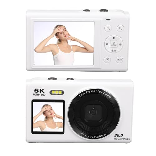 5K Digitalkamera, 80 MP 2,8 -Zoll -Dual -Bildschirme Kamera, WiFi Tragbarer Kleiner Punkt und Digitalkameras mit 18 -facher Zoom, Wiederaufladbarer Akku für Kinder Teenager (64GB) von Garsent