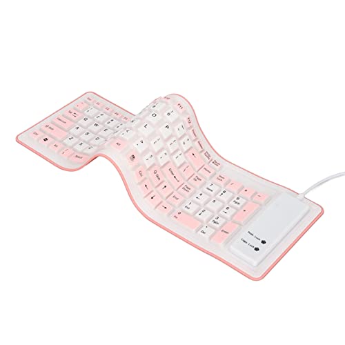 Faltbare Silikon-Tastatur, 103 Tasten, Kabelgebundene, wasserdichte Bluetooth-Rollup-Tastatur, Stummschaltung, Flexible, Weiche Gummitastatur, Platzsparend, für PC, Notebook, Laptop(Rosa) von Garsent