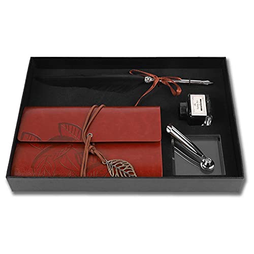 Feder Kalligraphie Stift, Vintage Leder Notizbuch Antike Schreibfeder mit Tintenfass Gute Schreibwaren , Schreibfeder Kalligraphie Feder Vintage Federstift Tinte Set von Garsent