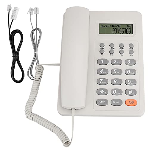 Festnetztelefon, Englisches Büro-Desktop-Telefon, DTMF FSK Dual-System-Festnetz mit LCD-Display, Kabelgebundenes Festnetztelefon, Echtzeit-Anrufer-ID für Büro, Zuhause, Hotel (Weiss) von Garsent