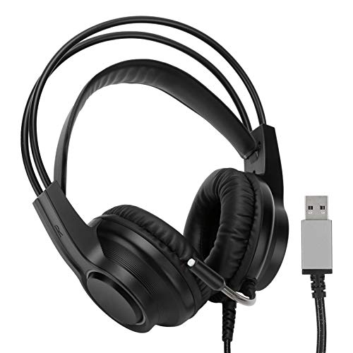 Garsent Kabelgebundene Mikrofonkopfhörer, Verbesserte 50-mm-Audiotreiber Rauschunterdrückung Mikrofon-Stereo-Gaming-Headset, PC-Desktop-Zubehör Am Kopf 7.1 Einzel-USB-Kopfhörer (Schwarz) von Garsent