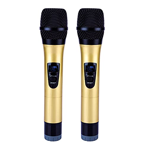 Garsent Kabelloses Mikrofon, VHF, Handmikrofon, Universal, mit Empfänger, dynamisches Mikrofon, professionell, tragbar, für Karaoke/Geschäftstreffen (Gold) von Garsent