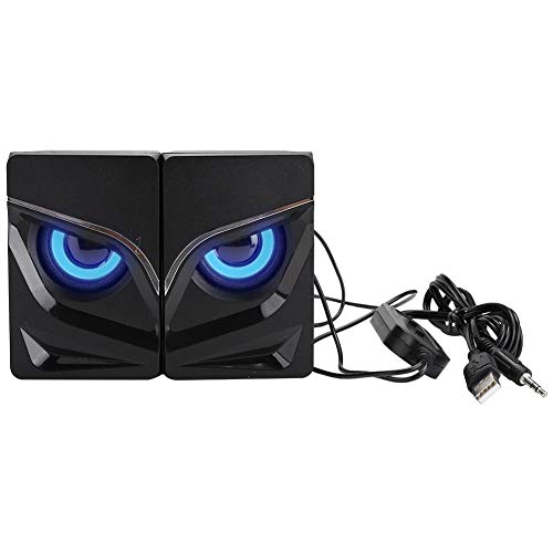 Garsent PC Lautsprecher, USB Computer Lautsprecher mit Subwoofer, 3W Stereo 2.0 USB 3.5mm Aux Lautsprecheranlage mit Bunter LED- Beleuchtung für Schreibtisch oder Laptop, 1 Paar von Garsent