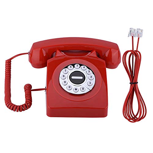 Garsent Retro Telefon mit Wählscheibe, Vintage Schnurgebundenes Telefon Nummern Speicher Nostalgie Tischtelefon für Zuhause Büro(Rot) von Garsent