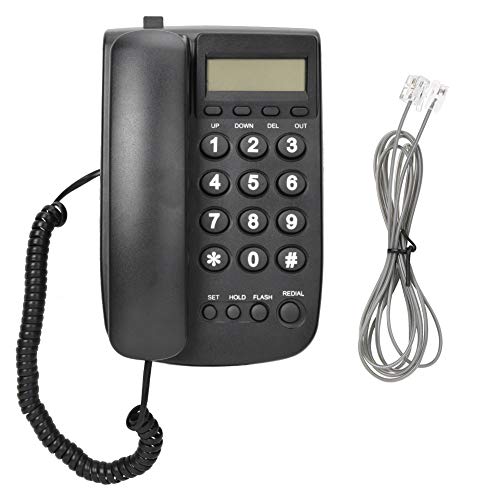 Garsent Schnurgebundenes Wandtelefon, DTMF/FSK-Dualmodus Schnurtelefon mit LCD Display, Wandmontage Telefon für Büro Haus(schwarz) von Garsent