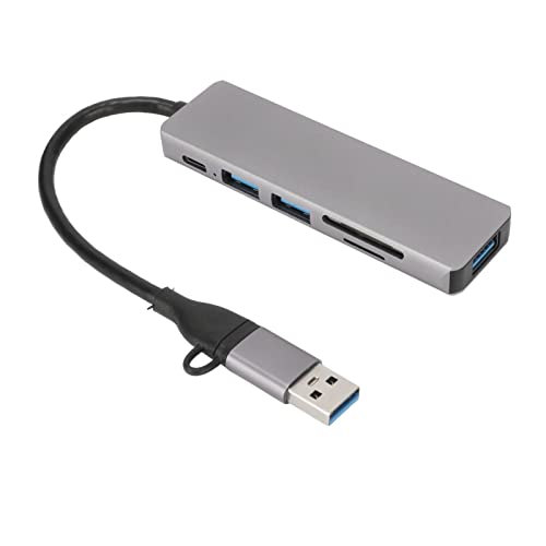 Garsent USB-C-Hub, 6-in-1-USB-3.0-Hub, 3 USB-Anschlüsse, 5-Gbit/s-Übertragung, Fortschrittlicher Chipsatz, Tragbare Dockingstation für Zuhause, Büro, Reisen von Garsent