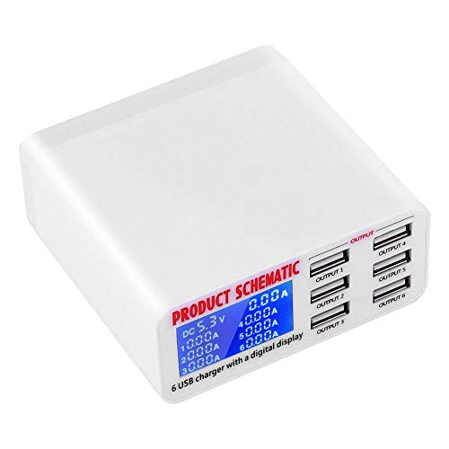 Garsent USB Ladegerät 6 Port 6A Eingang Multi USB Port Ladestation mit LCD Display für iPhone,Tablet und andere Android Geräte(100-240V) von Garsent