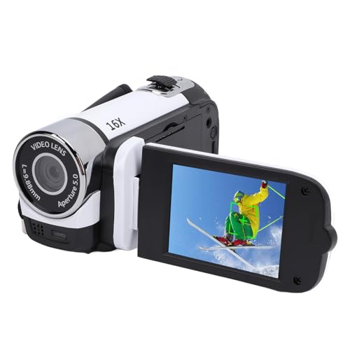 Garsent Videokamera-Camcorder, HD 1080P-Camcorder 16 MP 16X Digitale Videokamera für YouTube, 2,4-Zoll-Drehbildschirm, Videorecorder, Vlogging-Kamera mit Akku (White) von Garsent