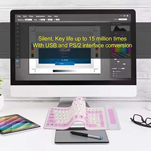 Kabellose 2,4-G-Silikontastatur, 103 Tasten, Flexible Faltbare und Aufrollbare Tastatur, USB- und P-Schnittstellenkonvertierung, für PC, Notebook, Laptop und Reisen (Lila) von Garsent