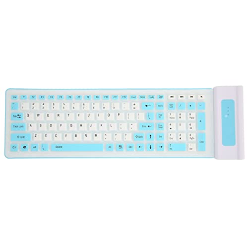 Kabellose Silikontastatur, 103 Tasten, Staubdicht, 2,4 G, Kabellos, USB, Weiche Silikon-Tastatur, Weich und Bequem, für PC, Notebook, Laptop (Blau) von Garsent