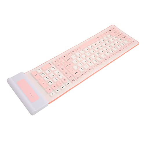 Kabellose Silikontastatur, 103 Tasten, Staubdicht, 2,4 G, Kabellos, USB, Weiche Silikon-Tastatur, Weich und Bequem, für PC, Notebook, Laptop (Rosa) von Garsent
