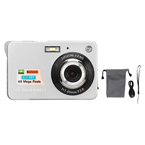 Taschen-Digitalkamera für, 4K 8X Zoom Anti-Shake-Vlogging-Kamera mit 2,7-Zoll-LCD-Bildschirm, Eingebautem 550-mAh-Akku, Geschenke für Studenten, Teenager, Erwachsene, (Silber) von Garsent