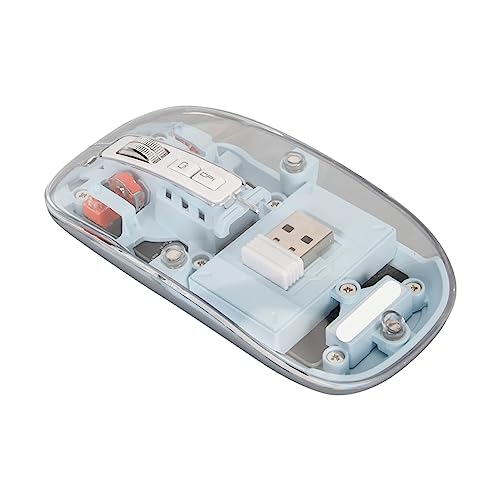 Transparente Kabellose Maus, 2,4 G Bluetooth-Maus, Wiederaufladbare Mute-Maus, 2400 DPI 400 MAh RGB, Bunte Kabellose Maus mit Batterieanzeige, Plug-and-Play, für Gaming und E-Sport (Blau) von Garsent