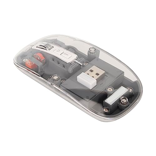 Transparente Kabellose Maus, 2,4 G Bluetooth-Maus, Wiederaufladbare Mute-Maus, 2400 DPI 400 MAh RGB, Bunte Kabellose Maus mit Batterieanzeige, Plug-and-Play, für Gaming und E-Sport (Grau) von Garsent