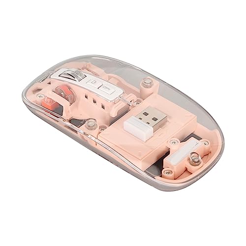 Transparente Kabellose Maus, 2,4 G Bluetooth-Maus, Wiederaufladbare Mute-Maus, 2400 DPI 400 MAh RGB, Bunte Kabellose Maus mit Batterieanzeige, Plug-and-Play, für Gaming und E-Sport (Rosa) von Garsent