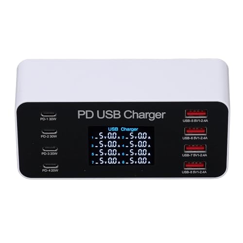 USB-Ladegerät, 65 W, 8-Port-USB-Ladestation, Multi-Port-USB-Hub-Ladegerät, Kompaktes LCD-Display, Kompatibel mit IOS, , Tablet, Bluetooth-Ohrhörern und Mehr (EU-Stecker) von Garsent