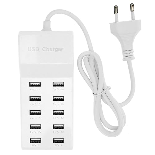 USB-Ladegerät 40 W, 10-Port-Schnellladestation mit Garantierter Sicherheit für Mehrere Geräte, Smart Ports, Weiß USB-Ladegerät 40 W, 10-Port-Schnellladestation mit Garantierter Sicherheit für Mehrere Geräte, Smart Ports, Weiß von Garsent