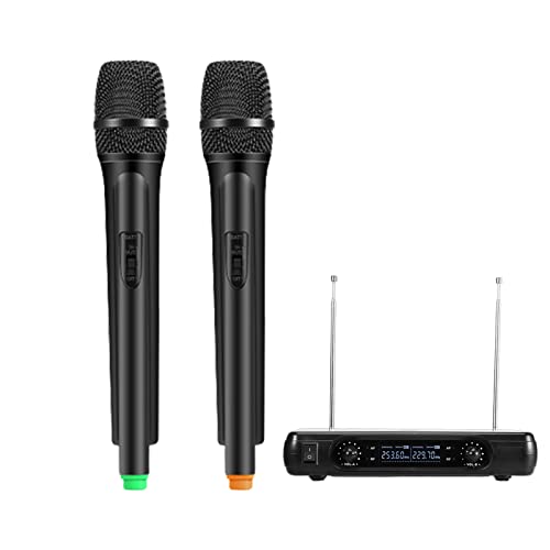 VHF Funkmikrofon Set, Karaoke Anlage 2 Handmikrofon mit 2-Kanal LCD Mikrofon Empfänger(AC220-240V) von Garsent