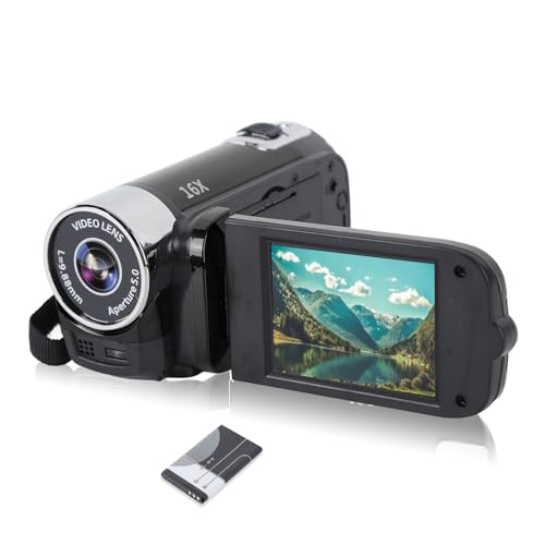 Videokamera für Vlogging, 1080P Full HD-Camcorder, 16 MP 16-facher Digitalzoom, Drehbarer 2,7-Zoll-TFT-Bildschirm, mit Fülllicht und USB-Anschluss (Schwarz) von Garsent