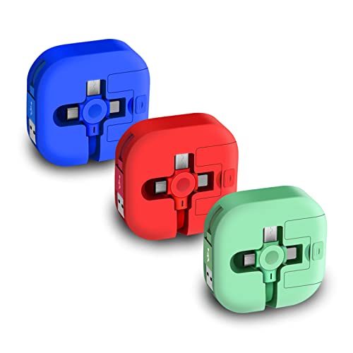 3-pack Drei in einem Lade kabel. 3 in 1 Ladekabel einziehbar. Kompatibel USB C(Type-C)/Micro USB/IP, Kompatibel mit Telefon, Android, Tablet (Blau+ Grün+ Rot) von Gartmost