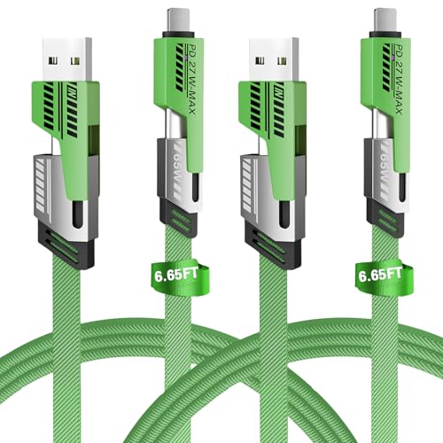 Gartmost 2Pack 4 in 1 Schnellladekabel, Datenübertragung, 1,8 m, geflochtenes Kabel 65 W, USB C USB A und IP, mehrere Ladekabel für Handy/Pad/mehr (Grün) von Gartmost
