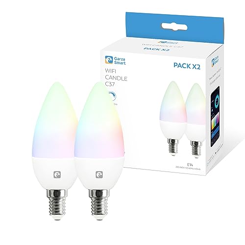 Garza - Pack 2 LED Smart Bulb Wifi Candle C37 E14 5W (40W Äquivalent) RGB+CCT, dimmbar, programmierbar, Sprach- & App-Steuerung (Alexa/Google Home), Wifi 2,4 GHz von Garza