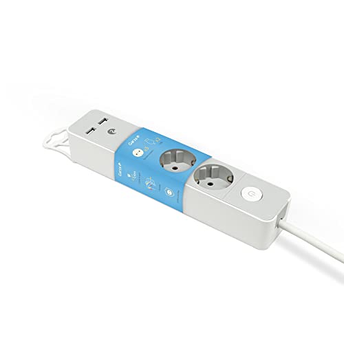 Garza - Design Steckdosenleiste mit Schalter, 3 Steckdosen, 2 USBs, 1,4 m Kabel, Flachstecker, Kinderschutz, Farbe Grau von Garza
