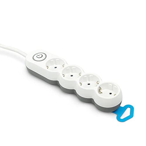 Garza - Mehrfachbasis mit 4 Steckern, 1,4 Meter Kabel, Flachstecker, mit Schalter, Kinderschutz, Weiß von Garza