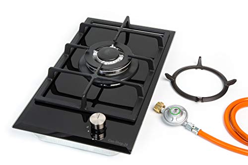 Gaskochfeld 1 flammig Gaskocher Wokbrenner Einbauherd f. Propangas/Erdgas - mit Gusstopfträger, Schlauch & Regler - Guss-Brennerdeckel (Asia Kocher Wok, Gasherd, Campingkocher, Kocher 20-50 mbar) von Gas-Shop-24