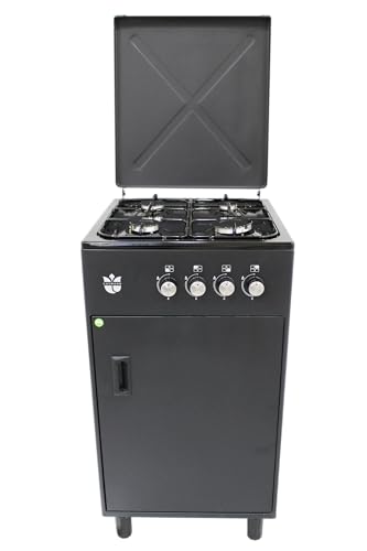 Gasmann 50cm Standherd SHG5050F Schwarz Matt mit Flaschenfach Propan 50 mbar 4 Gas-Kocher /1 m Gasschlauch und Regler (Schwarz) von Gasline