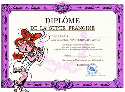 Gaston Lagaffe Diplom Karte der Super Frangine Schwester – Mlle Mademoiselle Jeanne schönes Kleid – für Mädchen Damen von Gaston Lagaffe