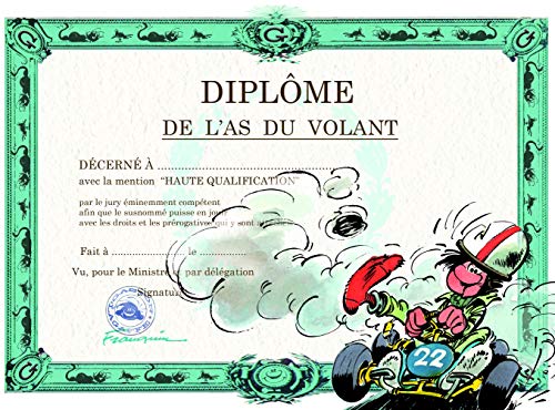 Gaston Lagaffe Doppelkarte mit Umschlag Diplom des Lenkrads – Fahrer Führerschein Auto Karting Sport Tausende Klemmen GLDP-7032 von Gaston Lagaffe