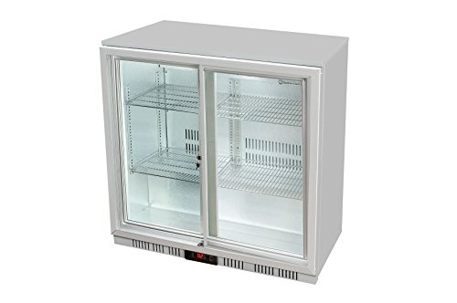 Gastro-Cool Getränkekühlschrank, Schiebetüren, Flaschenkühlschrank, Unterthekenkühlschrank, Theke, manuelle Temperaturkontrolle, silber-weiß, GCUC200 von Gastro-Cool
