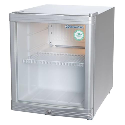 Gastro-Cool Glaskühlschrank, Minikühlschrank, Werbekühlschrank, Theke, Minibar, silber-weiß, GCKW50 von Gastro-Cool