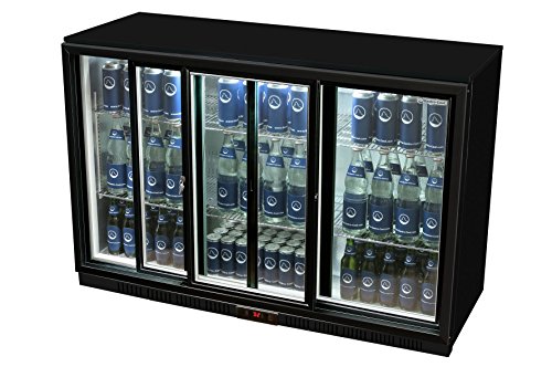 Glastür-Kühlschrank 90 x 135 x 52 cm schwarz | Getränkekühlschrank mit Schiebetür, Flaschenkühlung, Bierkühlung | Gewerbekühlschrank mit 330 L Volumen | Untertheke mit manueller Temperaturkontrolle von Gastro-Cool