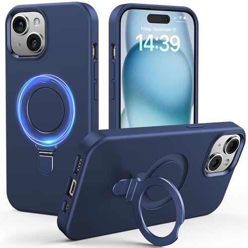 Gatatol für iPhone 15 Hülle, [Kompatibel mit MagSafe] Fusion+ Silikon Fallschutz Kratzfest Seidige & Schlanke Handyhülle mit Eingebauter Kickstand für iPhone 15 (Blau) 2023 von Gatatol